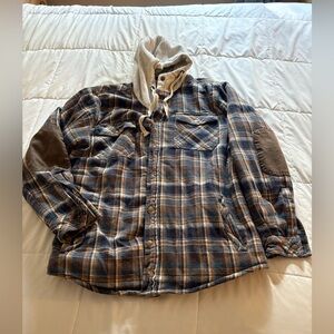 Legendary Whitetails Brown and Blue Plaid Hooded Flannel Jacket
